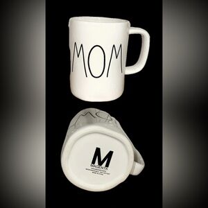 Rare RAE DUNN Coffee/Tea Mug/Cup “MOM” Collectible M MAGENTA white/black